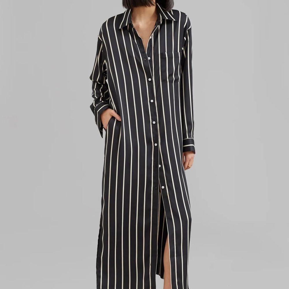 Boohoo Striped Black and White Long Shirt Dress - Picture 2 of 8